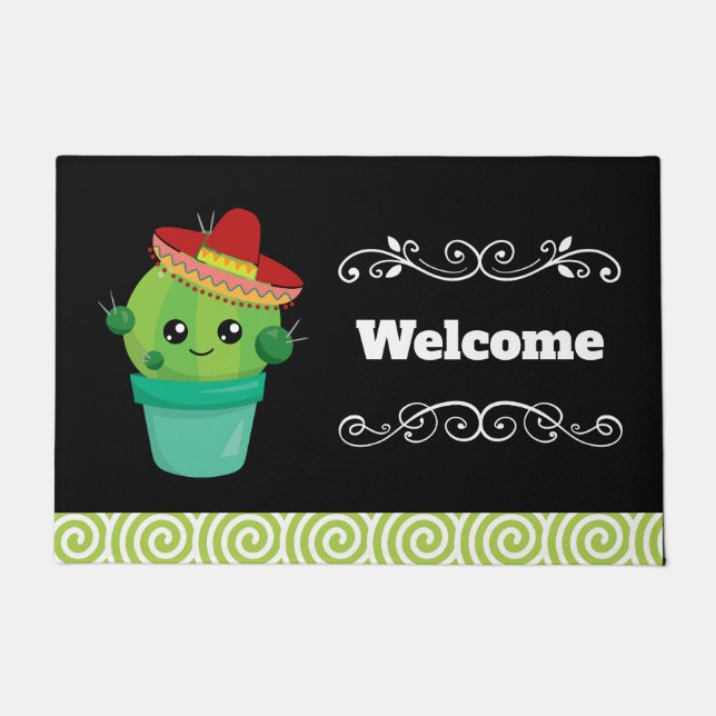 Happy Round Cactus Trading a Red Sombrero Willkomm Fußmatte (Vorderseite)