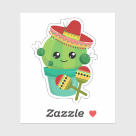 Happy Round Cactus Wear a Red Sombrero Aufkleber