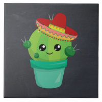 Happy Round Cactus Wear a Red Sombrero
