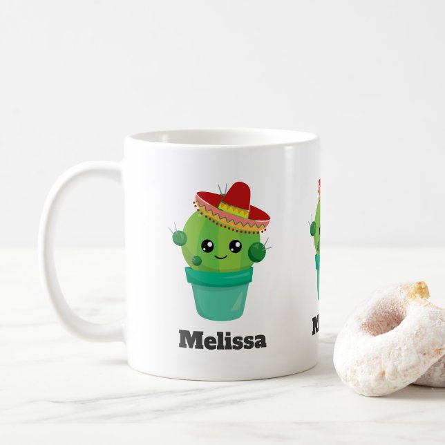 Happy Round Cactus Wear a Red Sombrero Kaffeetasse (Mit Donut)
