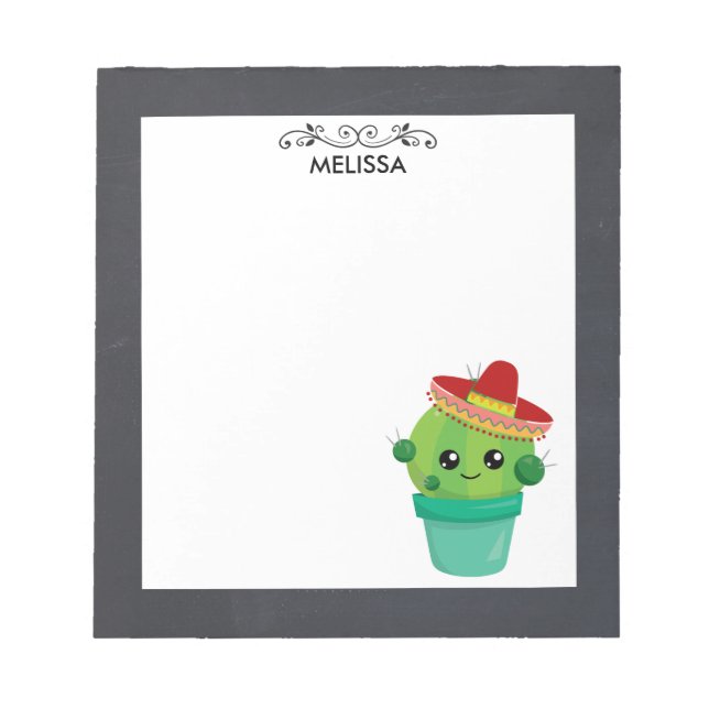 Happy Round Cactus Wear a Red Sombrero Notizblock (Vorderseite)
