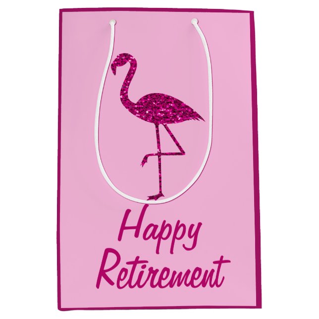 Happy Ruhestand funkelnd rosa Flamingo Custom text Mittlere Geschenktüte (Vorderseite)