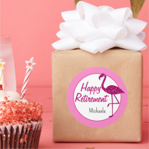 Happy Ruhestand funkelnd rosa Flamingo Custom text Runder Aufkleber