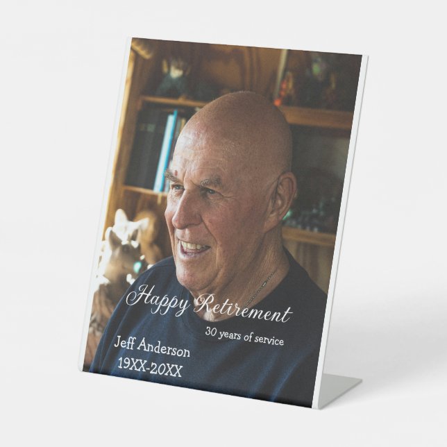 Happy Ruhestand Name Foto Jahre Dienst oder Sockelschild (Vorderseite)