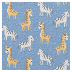 Happy Safari Zebras und Giraffes Baby Blue Stoff