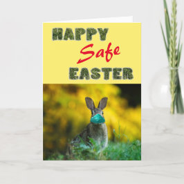 Happy & Safe Oster| Niedliches Kaninchen mit Maske Feiertagskarte