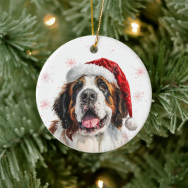 Happy Saint Bernard Dog Christmas Personalized Keramik Ornament