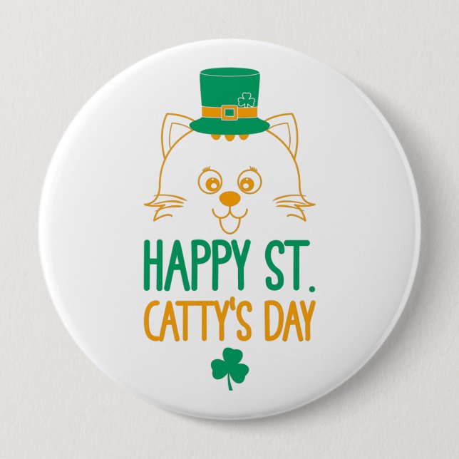 Happy Saint Catty's Day - Niedlich Cat Leprechaun Button (Vorderseite)