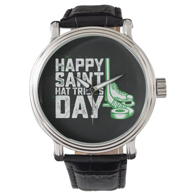 Happy Saint Hat Trick's Day Ice Hockey St Patricks Armbanduhr (Vorderseite)