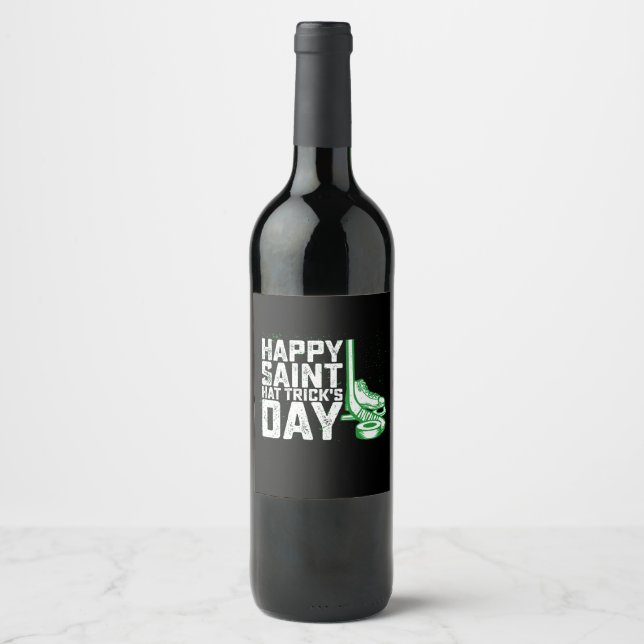 Happy Saint Hat Trick's Day Ice Hockey St Patricks Weinetikett (Vorderseite)