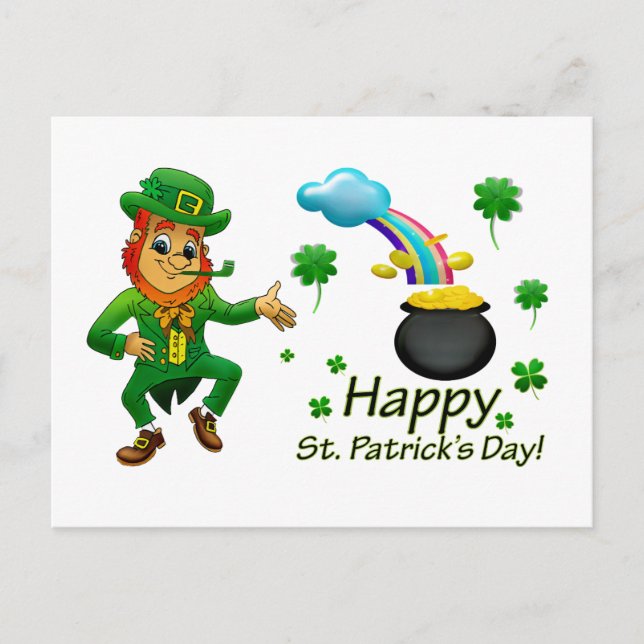 Happy Saint Patrick's Day Leprechaun Regenbogen Postkarte (Vorderseite)