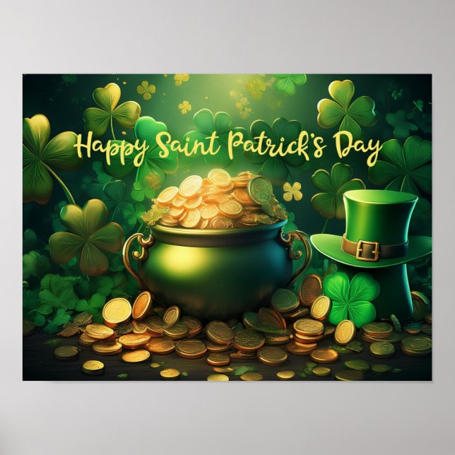Happy Saint Patrick's Day Pot of Gold Coins Poster (Vorne)