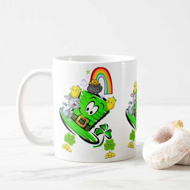 Happy Saint Patrick's Day Rabbit Rainbow Mug  Kaffeetasse (Mit Donut)