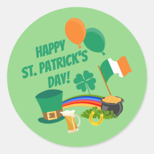 Happy Saint Patrick's Day Symbole und Traditionen Runder Aufkleber