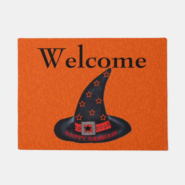 Happy Samhain Hexenhut Stars Magic Wiccan Willkomm Fußmatte (Vorderseite)