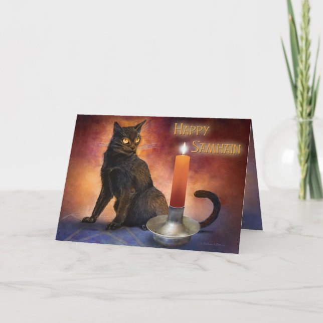 Happy Samhain Kitten und Candle. Karte (Vorderseite)