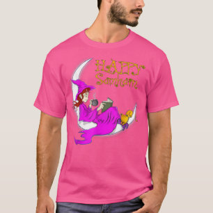 Happy Samhain Lila Hexe bucht Kaffeekatzen Mond T-Shirt