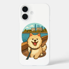 Happy Samoyed Walk by the City Waterfront iPhone 16 Hülle