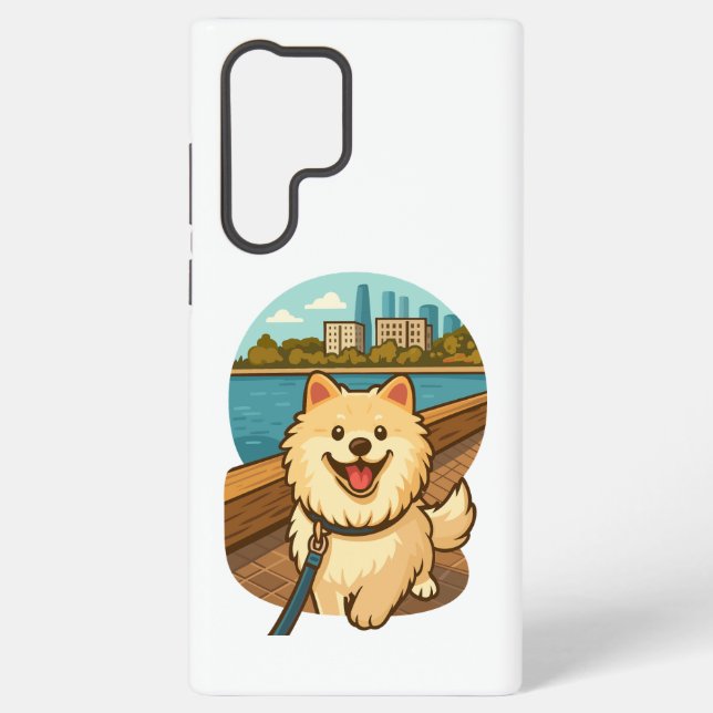 Happy Samoyed Walk by the City Waterfront Samsung Galaxy Hülle (Rückseite)