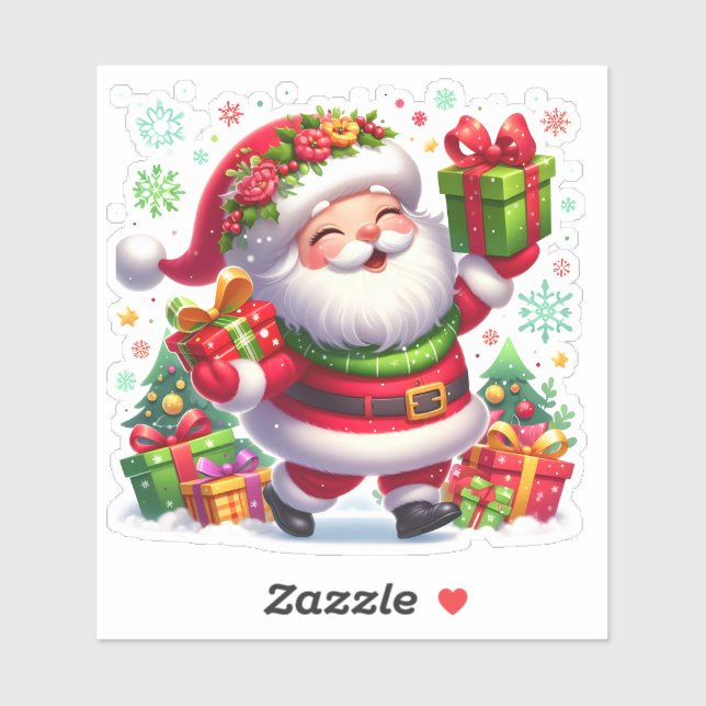 Happy Santa Celebrates mit farbenfrohen Geschenken Aufkleber (Blatt)