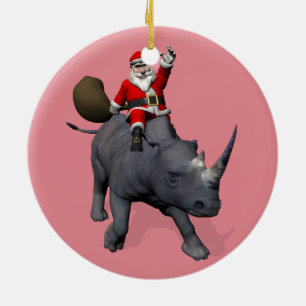 Happy Santa Claus auf Rhino Rhinoceros Keramik Ornament