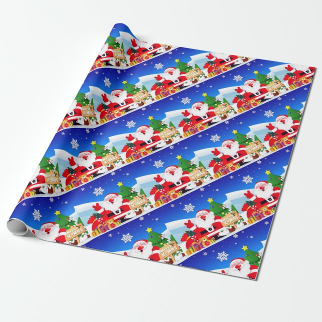 Happy Santa Claus Cartoon Geschenkpapier (Ungerollt)
