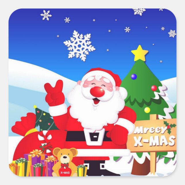 Happy Santa Claus Cartoon Quadratischer Aufkleber (Vorderseite)