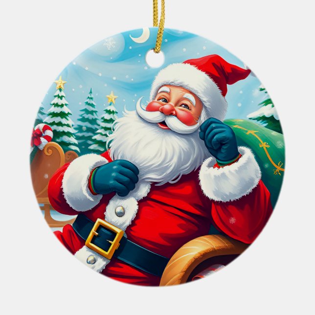 Happy Santa Claus Entspannen im Festivals Keramik Ornament (Vorne)