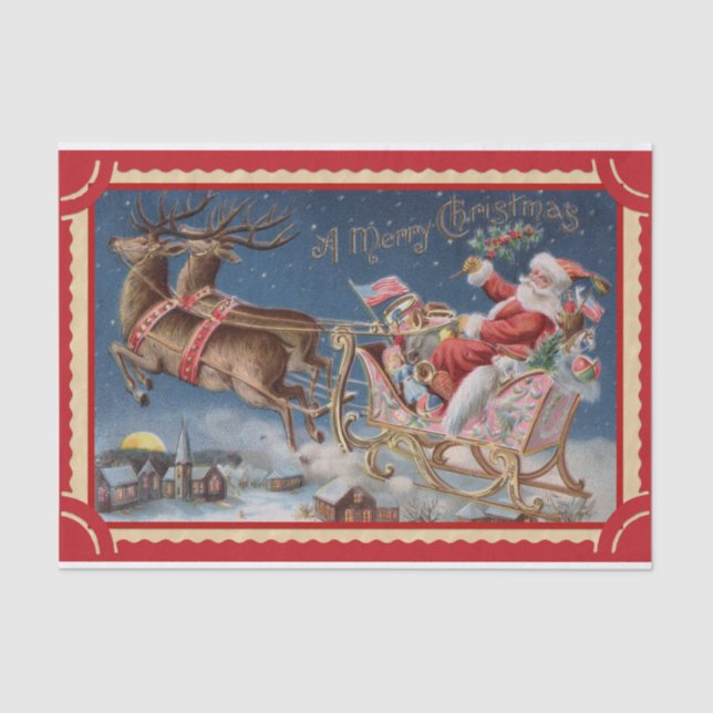 Happy Santa Claus in His Sleigh with Reindeers Seidenpapier (Vorderseite)