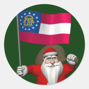 Happy Santa Claus mit der Flagge Georgiens Runder Aufkleber