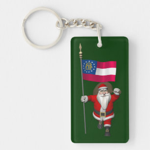 Happy Santa Claus mit der Flagge Georgiens Schlüsselanhänger