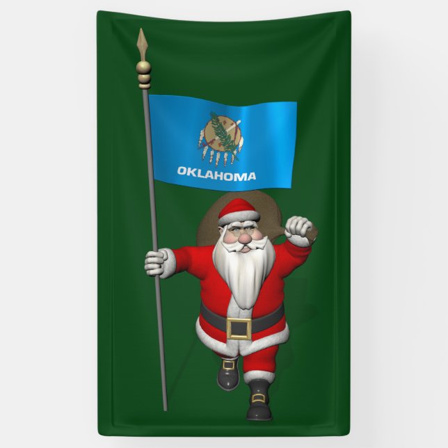 Happy Santa Claus mit der Flagge von Oklahoma Banner (Vertikal)