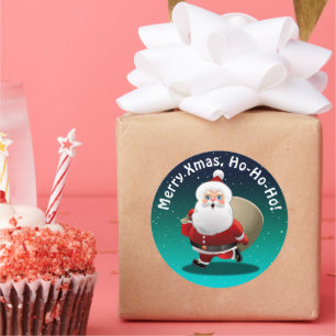 Happy Santa Claus mit einem Sack voller Geschenke Runder Aufkleber