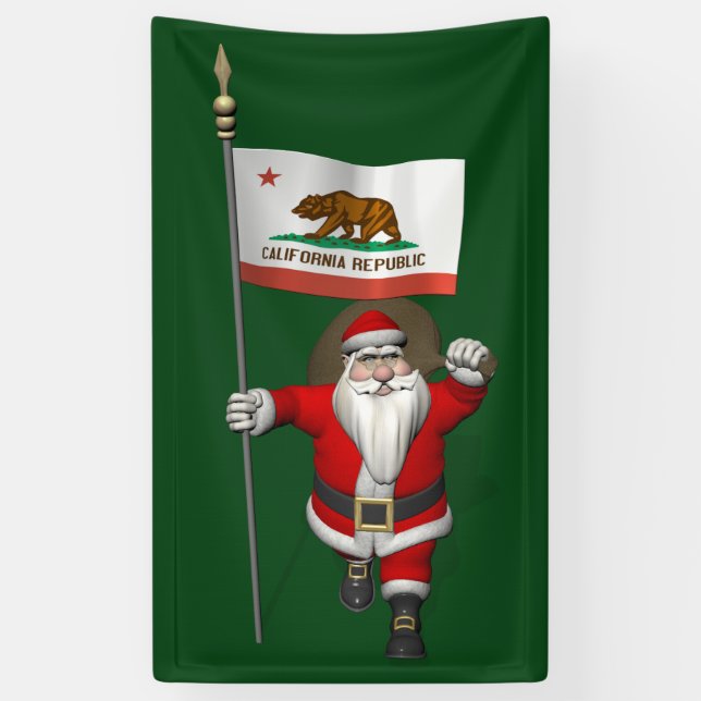 Happy Santa Claus mit Flagge Kaliforniens Banner (Vertikal)