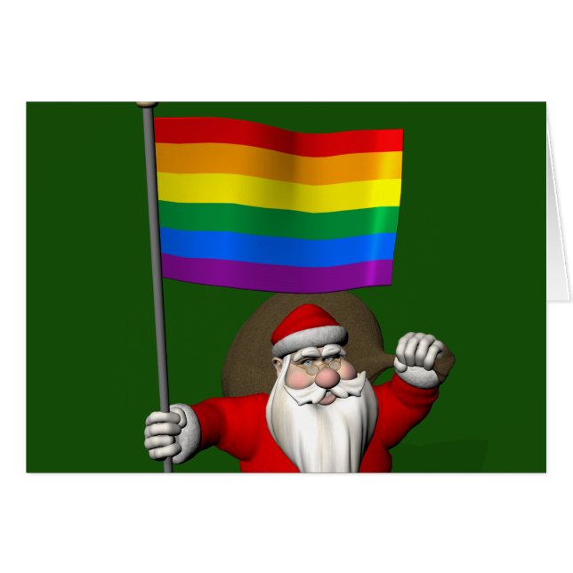 Happy Santa Claus mit Regenbogenflagge (Vorderseite (Horizontal))