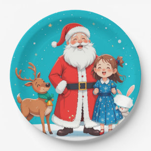 Happy Santa Claus mit Schneemann Pappteller