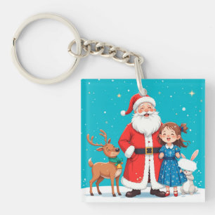 Happy Santa Claus mit Schneemann Schlüsselanhänger