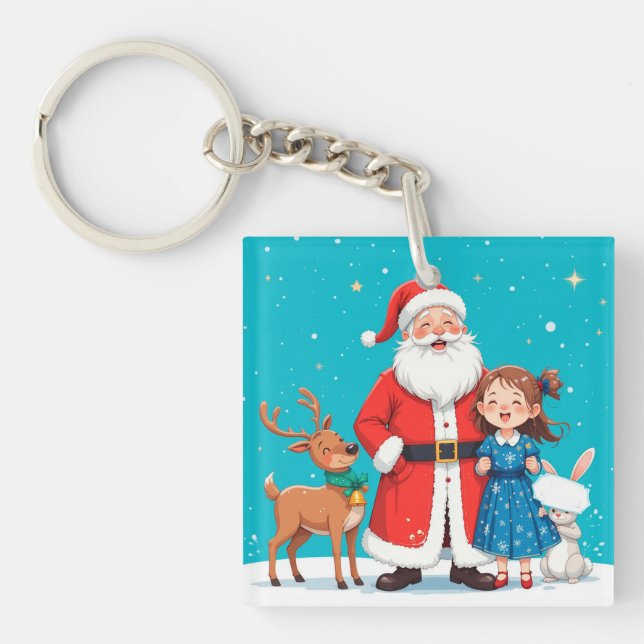 Happy Santa Claus mit Schneemann Schlüsselanhänger (Vorderseite)