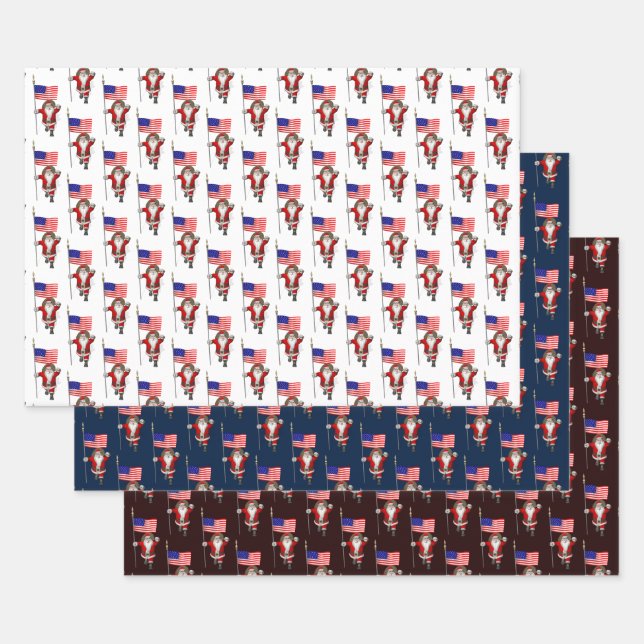 Happy Santa Claus mit Star-Spangled Bannner Geschenkpapier Set (Set)