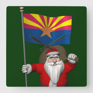 Happy Santa Claus On The Way To Arizona Quadratische Wanduhr