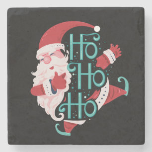 Happy Santa Claus springen und lächeln sagen, ho h Steinuntersetzer