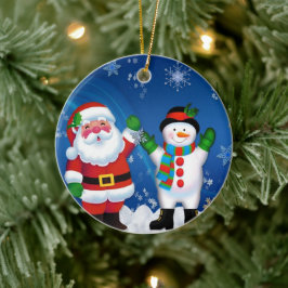 Happy Santa Claus und Snowman Keramik Ornament