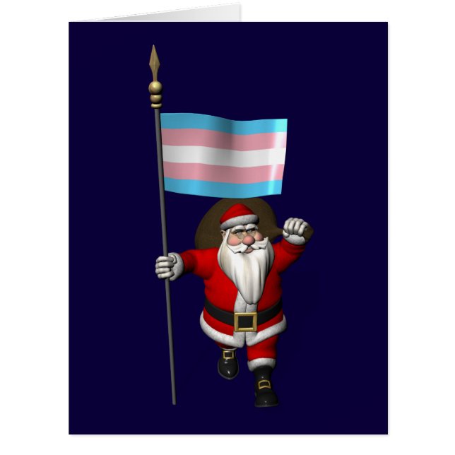 Happy Santa Claus Waves Transgender Pride Flag (Vorderseite)
