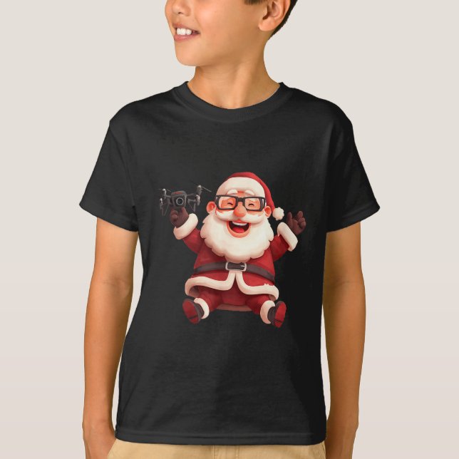 Happy Santa Claus With Drone For Lots And Drones L T-Shirt (Vorderseite)