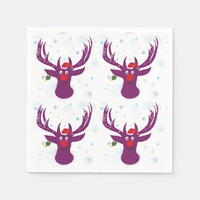 Happy Santa Deer New Year Paper Napkins Serviette (Vorderseite)