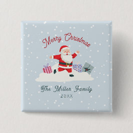 Happy Santa, hellblaue Weihnachten Button