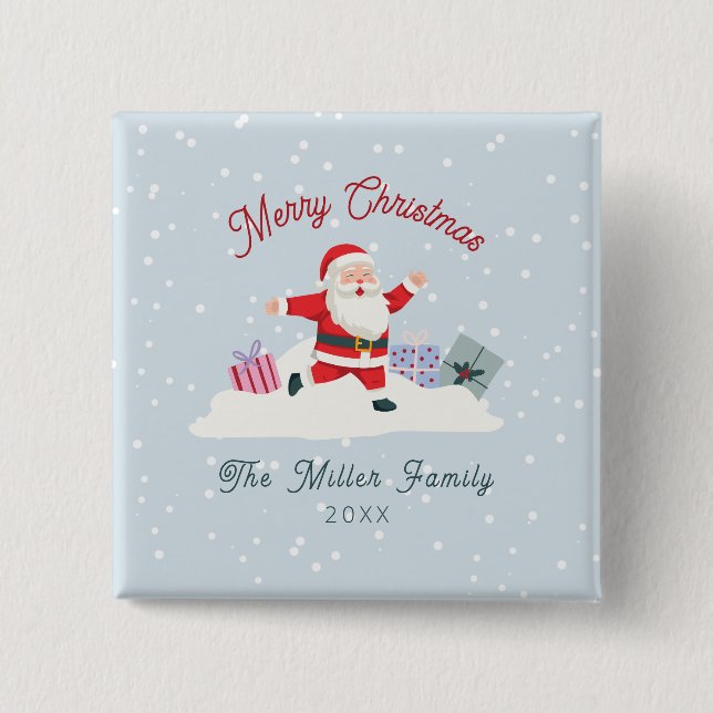 Happy Santa, hellblaue Weihnachten Button (Vorderseite)