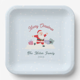 Happy Santa, hellblaue Weihnachten Pappteller