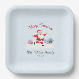 Happy Santa, hellblaue Weihnachten Pappteller