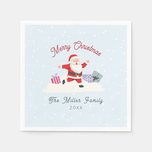 Happy Santa, hellblaue Weihnachten Serviette (Vorderseite)